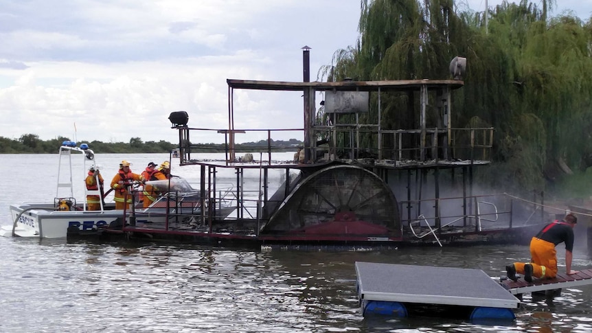 Paddle steamer destroyed by fire