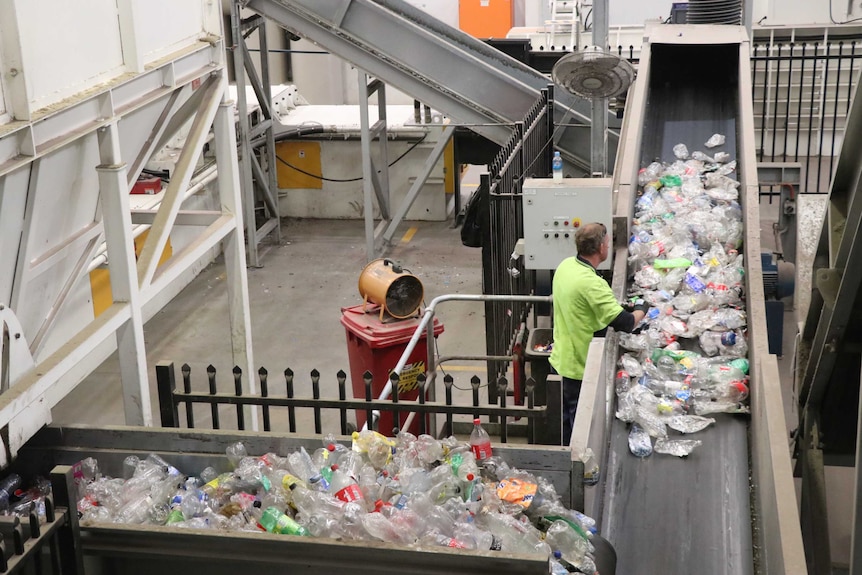 Plastic being sorted for recycling