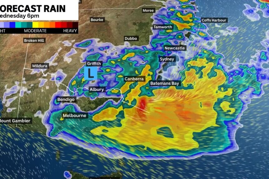 The rainfall forecast for Wednesday and Thursday for south-east Australia