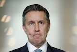 Mark Butler frowns at a press conference 