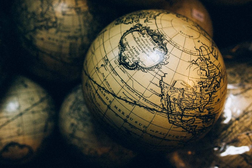 A collection of world globes.