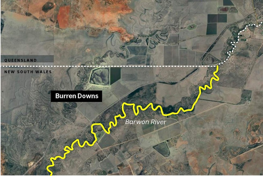 A map showing Burren Downs and the Barwon River.
