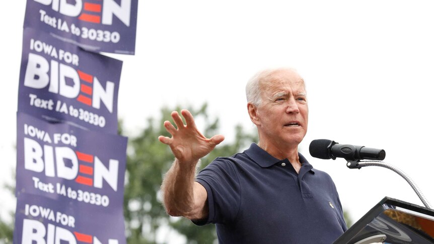 Democratic U.S. presidential candidate and former Vice President Joe Biden speaks at the Polk County Democrats Steak Fry