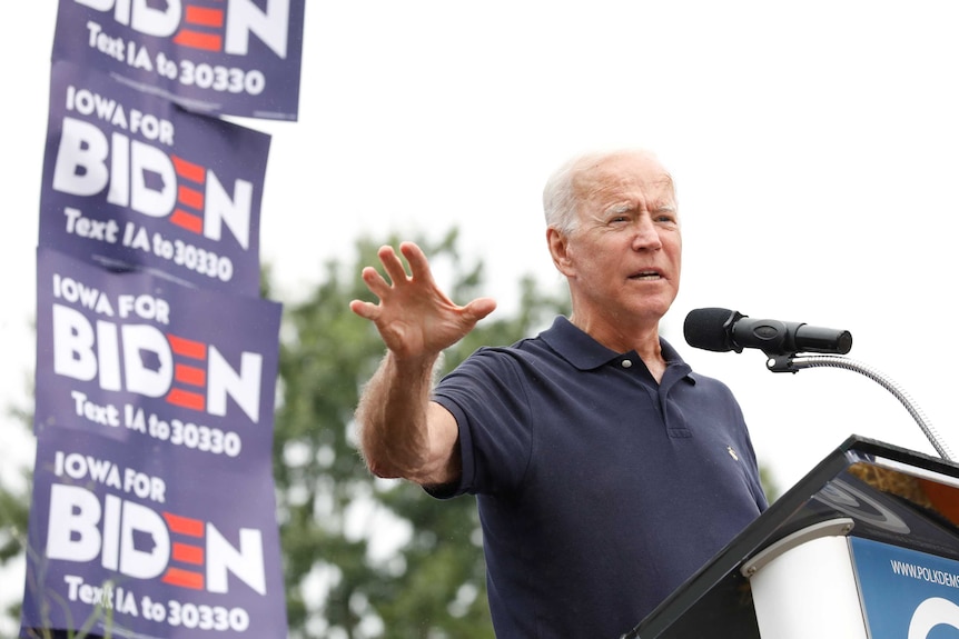 Democratic U.S. presidential candidate and former Vice President Joe Biden speaks at the Polk County Democrats Steak Fry