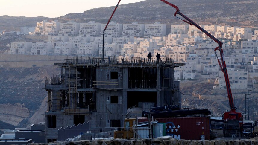 A construction site is seen in the Israeli settlement of Givat Zeev.