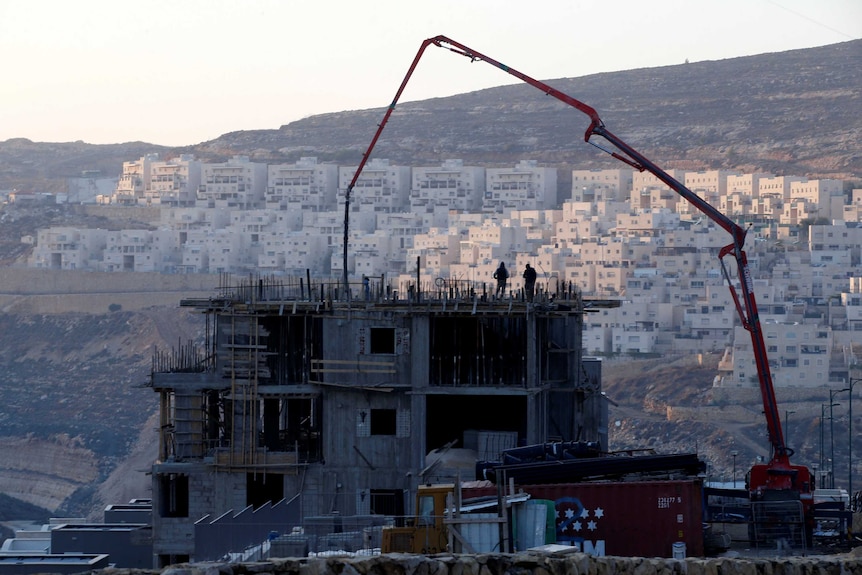 A construction site is seen in the Israeli settlement of Givat Zeev.