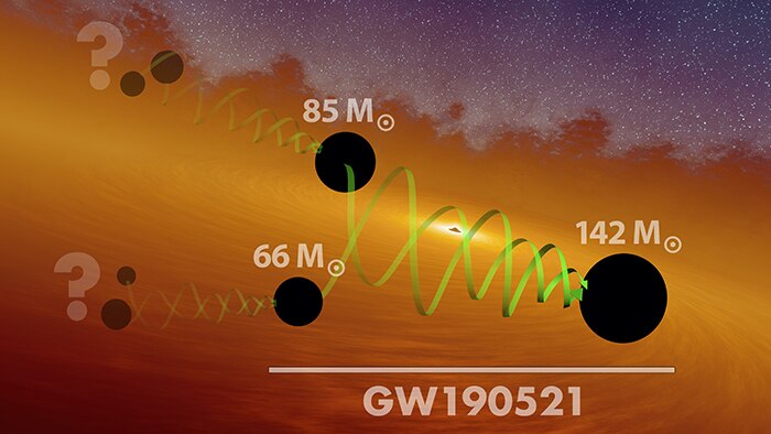 This artist's concept illustrates a hierarchical scheme for the merging black holes of GW190521.