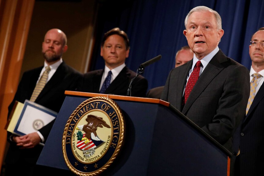 US Attorney-General Jeff Sessions speaks during a news conference.