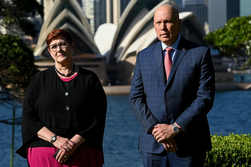 Australian Foreign Minister Marise Payne and Australian Defence Minister Peter Dutton standing together.