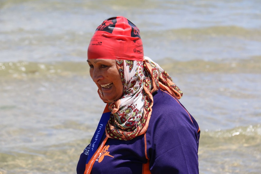 Woman with a swimming cap