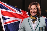 Anna Meares poses with the Australian flag