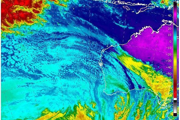 Satellite image of weather systems off WA coast.