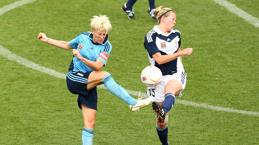 Star import ... US representative Megan Rapinoe (l) scored a goal in her second A-League appearance.