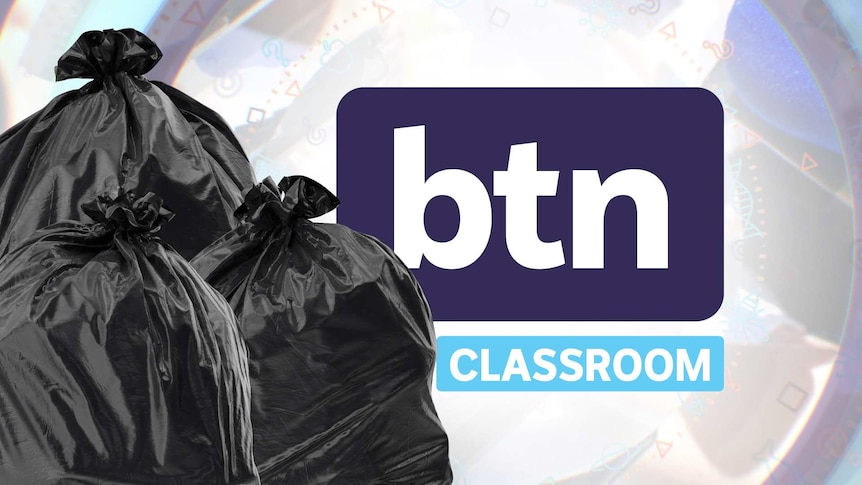 Bags of rubbish obscure the BTN logo