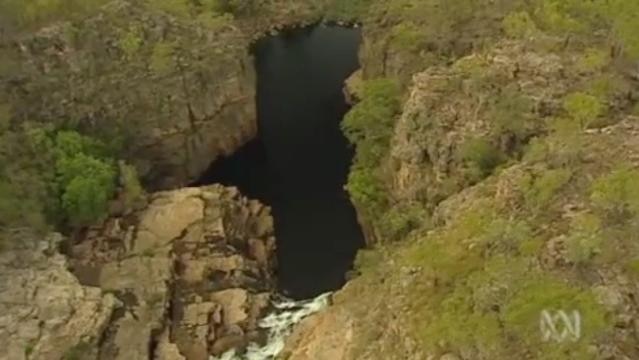 Aerial view of a river and surrounding ravines