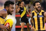 A composite it of (from left to right) Willie Rioli, Daniel Rioli and Cyril Rioli playing football.