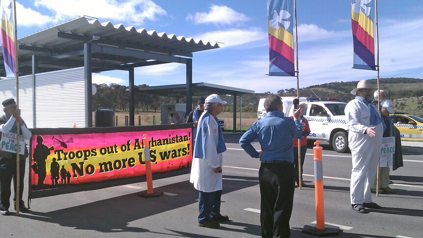 Faith Based Peace Witnesses protesting outside the Defence headquarters near Bungendore.