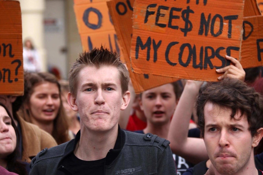 Students march through the Perth CBD protesting federal cuts to education. May 21, 2014