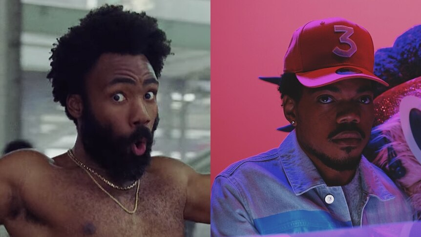 Childish Gambino from the 'This Is America' video with Chance The Rapper from the 'Same Drugs' video