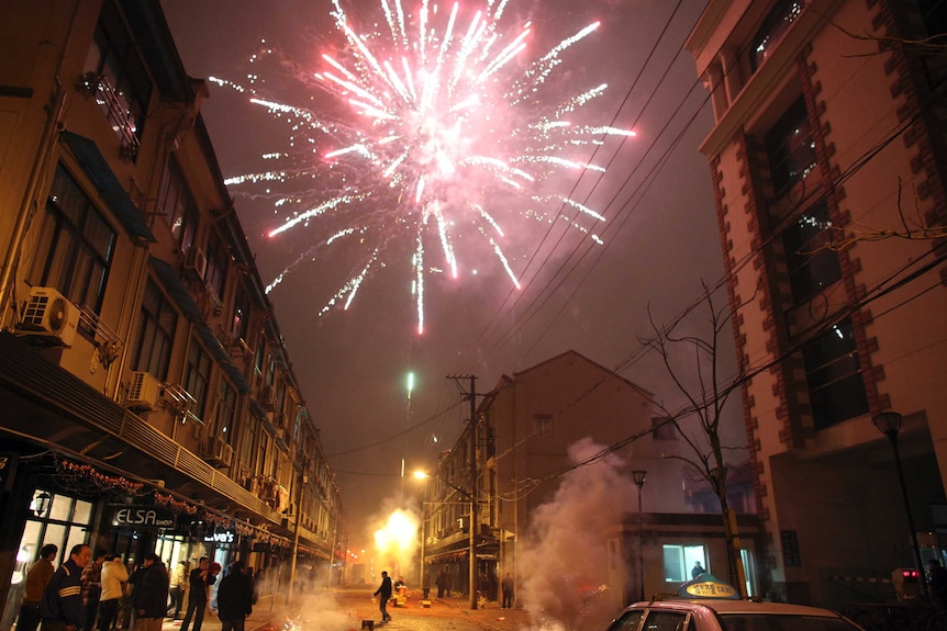 Residents in Shanghai release fireworks for the Chinese New Year.