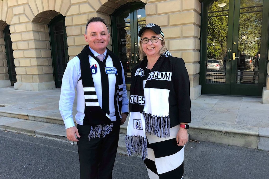 David and Michelle O'Byrne in Collingwood gear