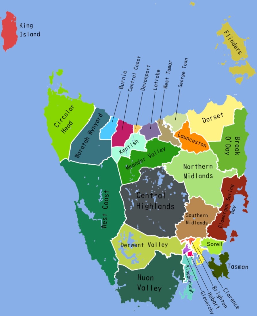Gráfico que muestra los ayuntamientos de Tasmania.