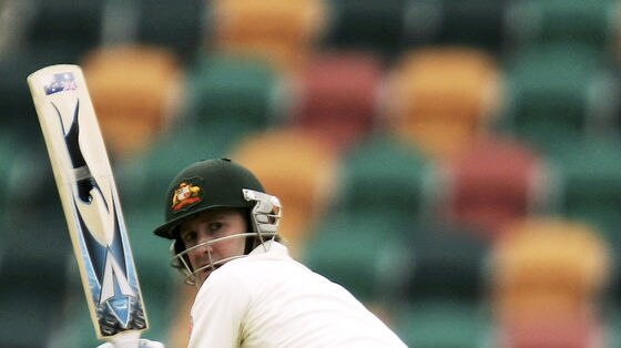 Michael Clarke plays a shot off his pads