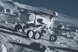 A computer generated picture of a rover on the surface of the moon