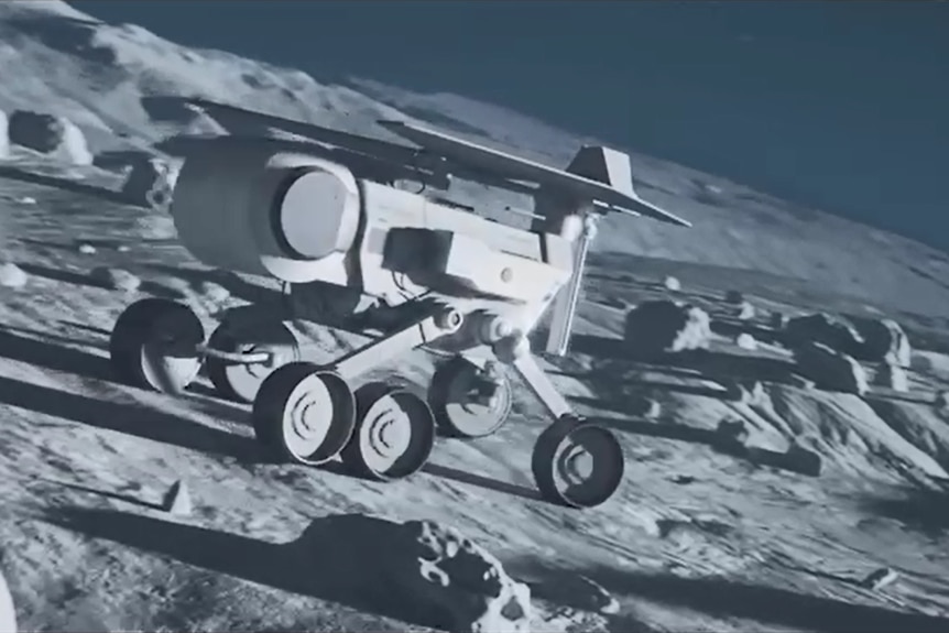 A computer generated picture of a rover on the surface of the moon