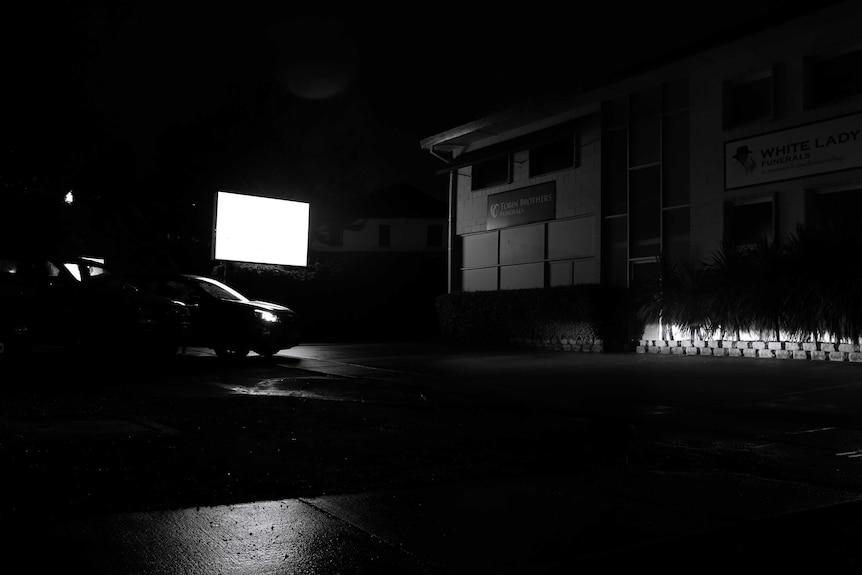 Nighttime picture of Tobin Brothers Funeral at Telopea Park.