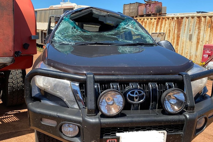 A four-wheel-drive after an accident with front window glass smashed