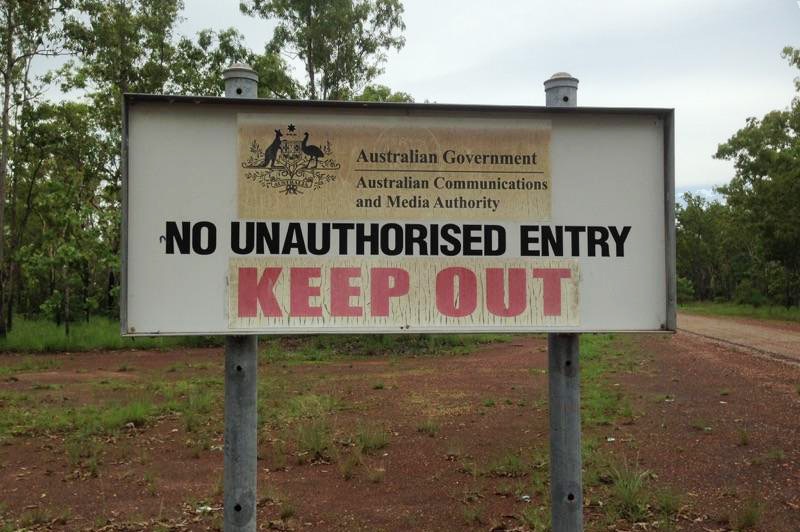 A sign at the entry to the Cox Peninsula, west of Darwin, which is subject to the Kenbi land claim.