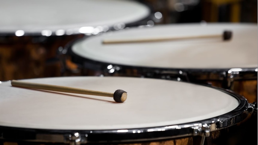 Timpani closeup  Drumsticks lying on timpani closeup