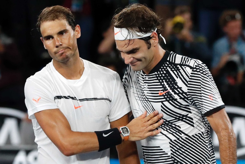 Rafael Nadal congratulates Roger Federer after the Australian Open final