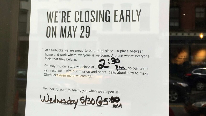 A sign displayed at a Starbucks cafe in Portland reminding customers it will be closing for training.