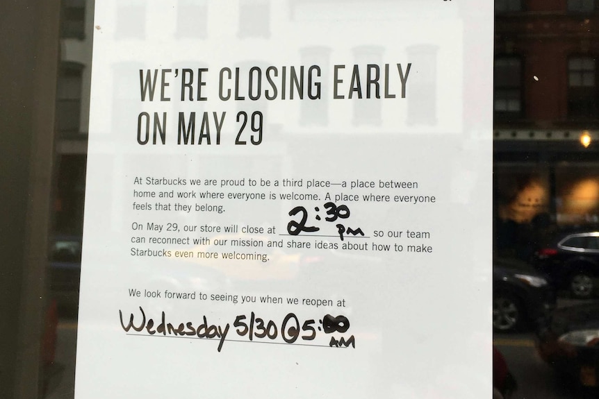 A sign displayed at a Starbucks cafe in Portland reminding customers it will be closing for training.