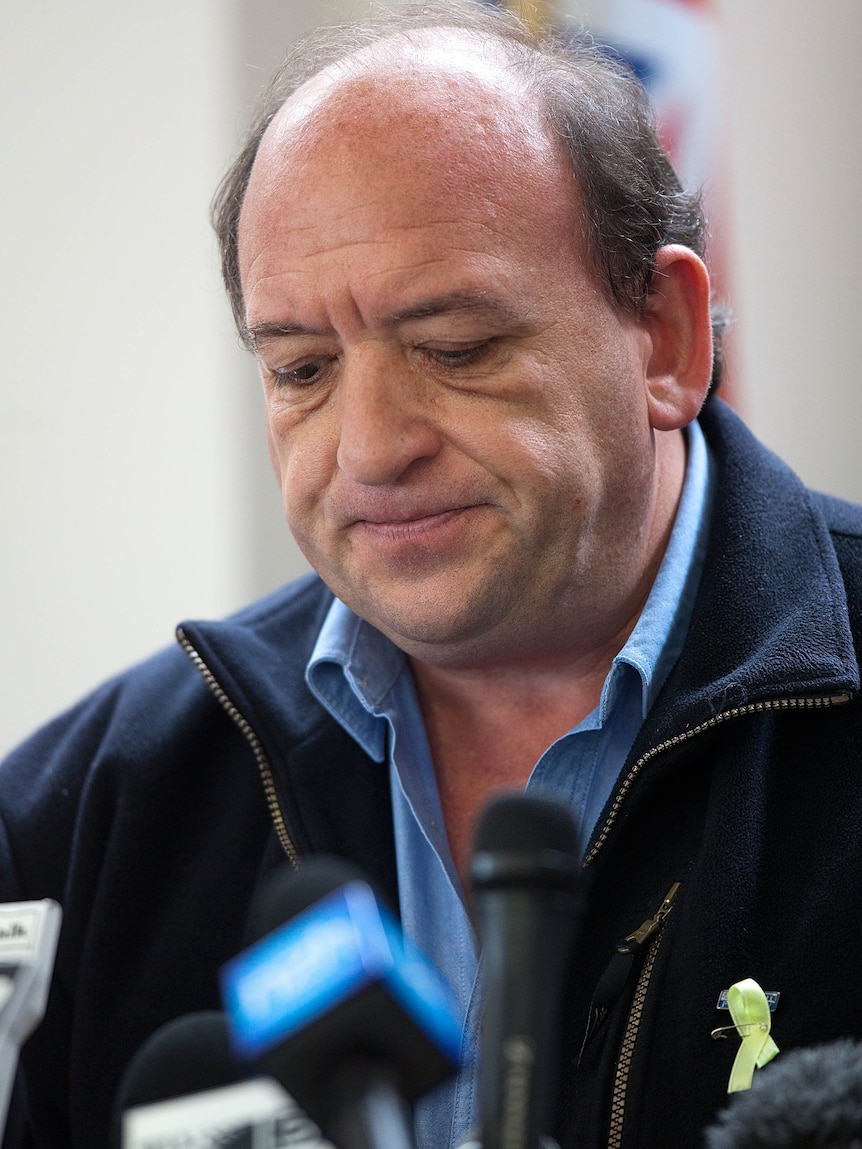 Pike River Coal CEO Peter Whittal reacts during a press conference on the mining disaster in Greymouth on November 25, 2010.