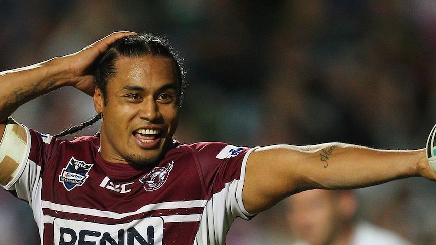 Steve Matai celebrates a double in style.