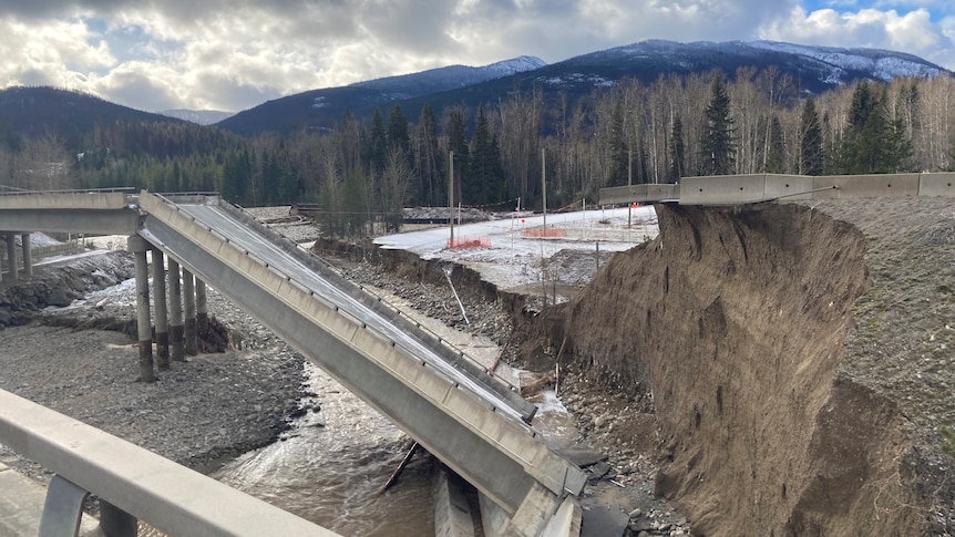 Severely damaged highway after mudslides