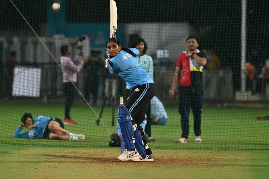 Deepthi in the batting cages