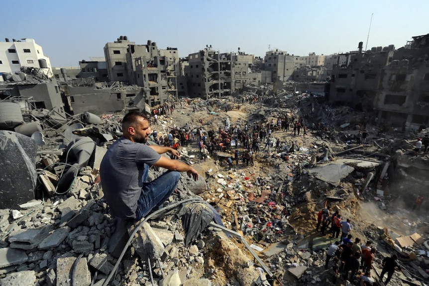 The aftermath of Israeli airstrikes on the Jabaliya refugee camp in Gaza.