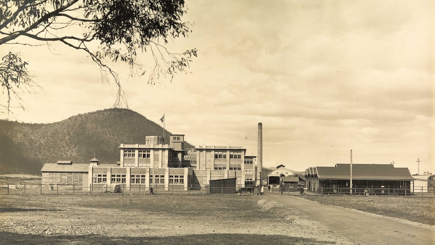 Sepia photo of a factory