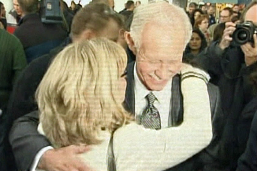 Sullenberger hugging a survivor of Flight 1549