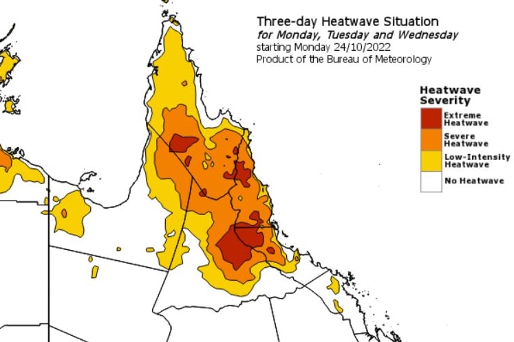 A heat map of Far North Queensland showing several extreme dark spots