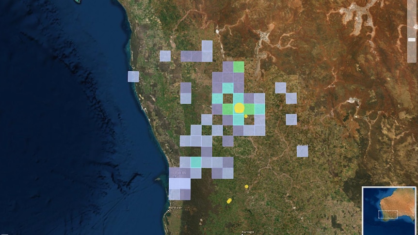 map of wa with areas highlighted between Cadoux and Perth