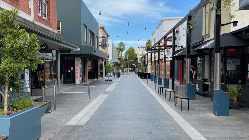 Empty streets in a mall in Geelong.