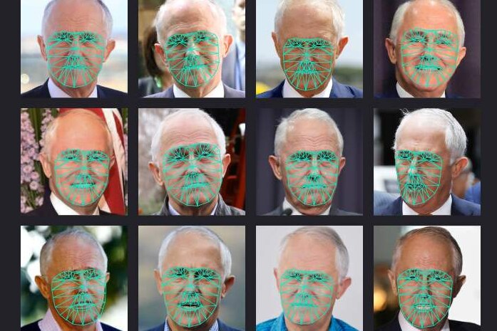 A grid of Malcolm Turnbull heads with facial recognition meshes overlayed.