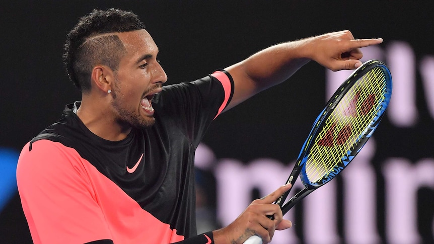 Nick Kyrgios shows his frustration at the Australian Open