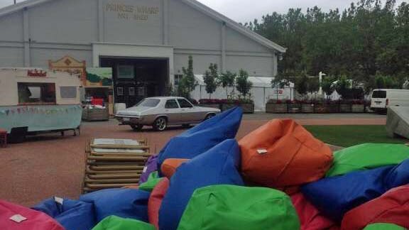 Bean bags at Hobart's Princes Wharf No. 1 shed ready for the Taste of Tasmania festival.
