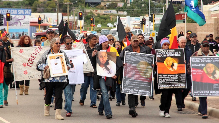 The Geraldton rally was one of several held across the nation to mark anniversary of death of Miss Dhu